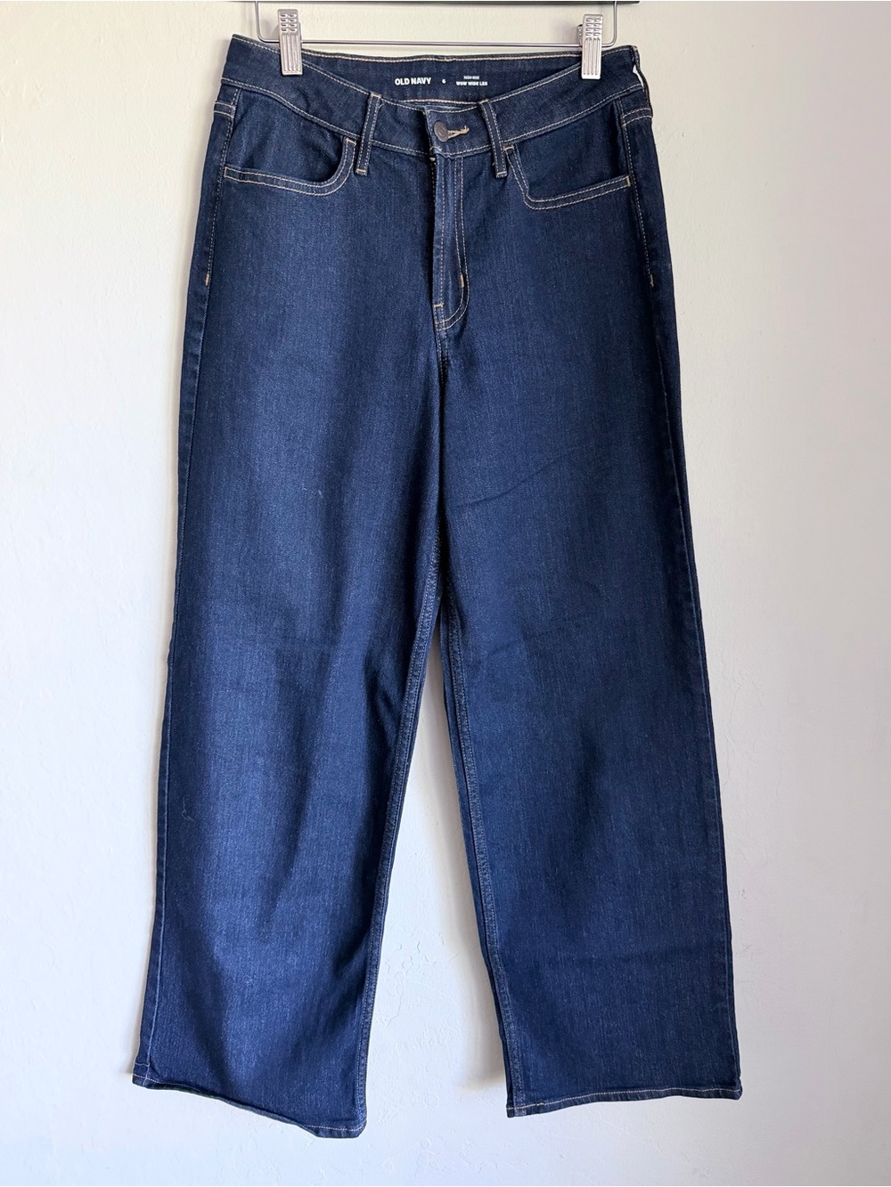 Old Navy High Rise Wow Wide Leg Wash Jeans Dark Blue, Sz 6